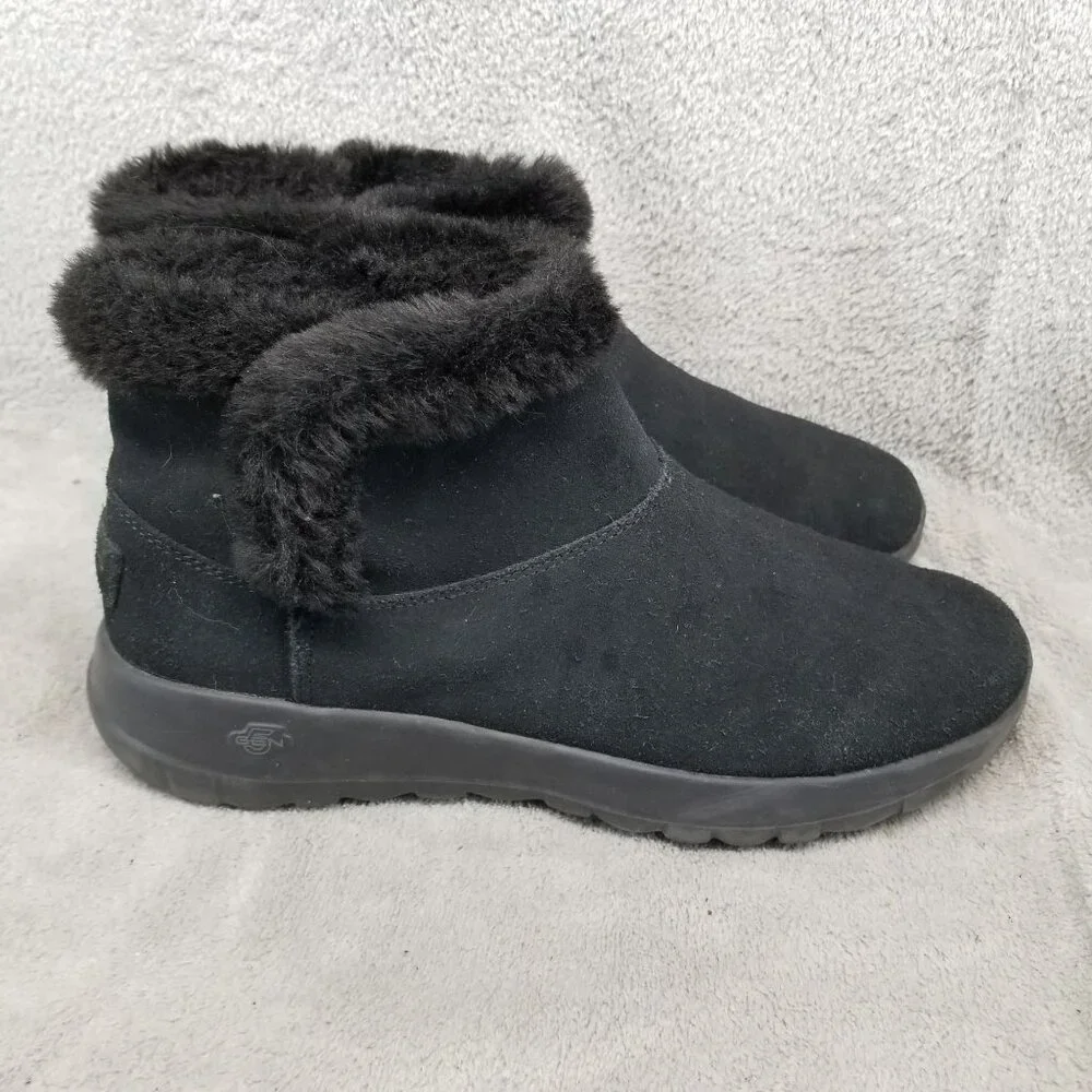 Skechers Shoes Womens Size 9 On The Go Black Suede Faux Fur Lined Ankle Booties